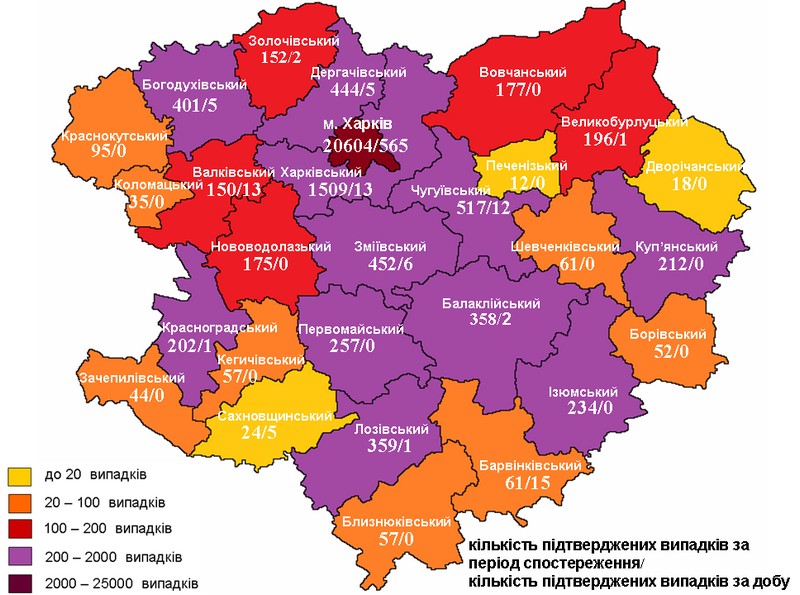 Карта Харьковской области, ситуация с коронавирусом на 15 октября - Город Х
