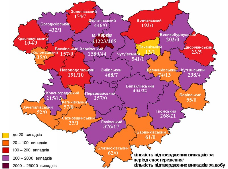 карта Харьковской области, коронавирус