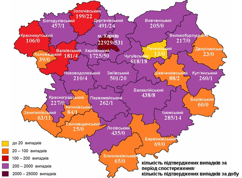 коронавирус, карта Харьковской области