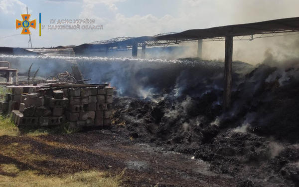 На Харьковщине вспыхнула ферма. Ликвидация пожара продолжается (фото)
