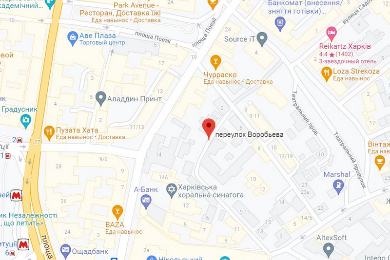 Переулок Воробьева на карте Харькова - Город Х