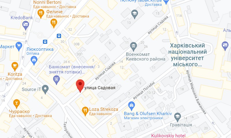Улица Садовая на карте Харькова
