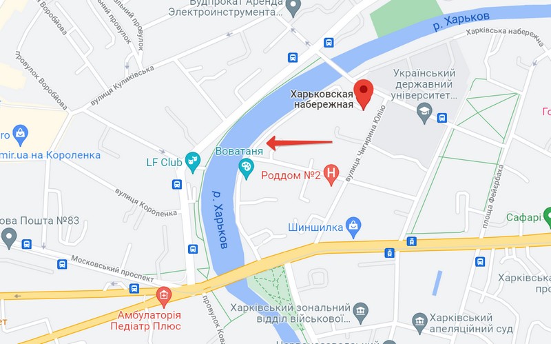 Харьковская набережная на карте Харькова