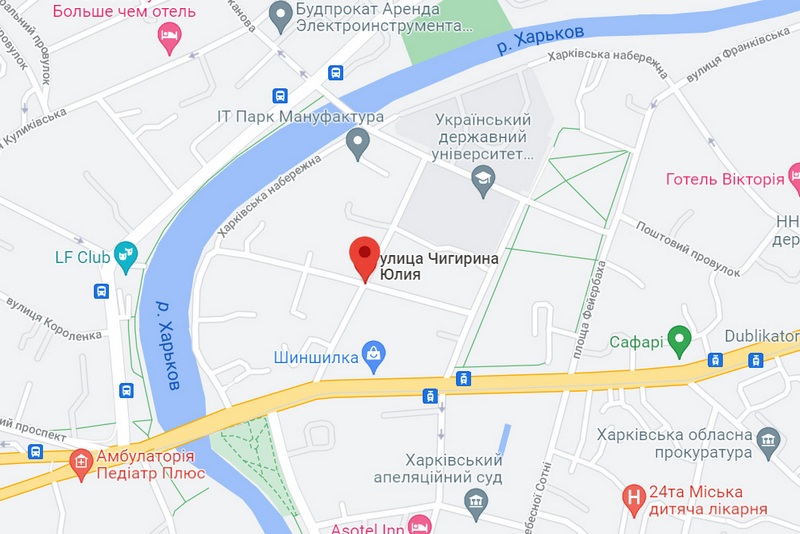 Улица Чигирина на карте Харькова