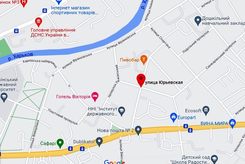 улица Юрьевская на карте Харькова