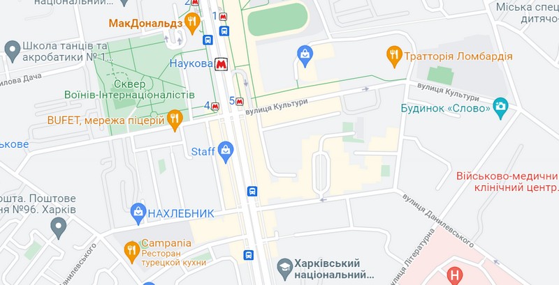 Улица Культуры на карте Харькова