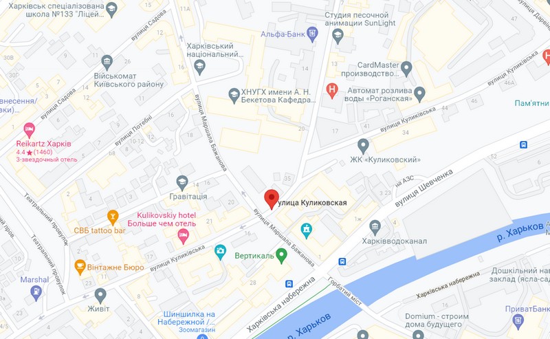 Улица Куликовская на карте Харькова